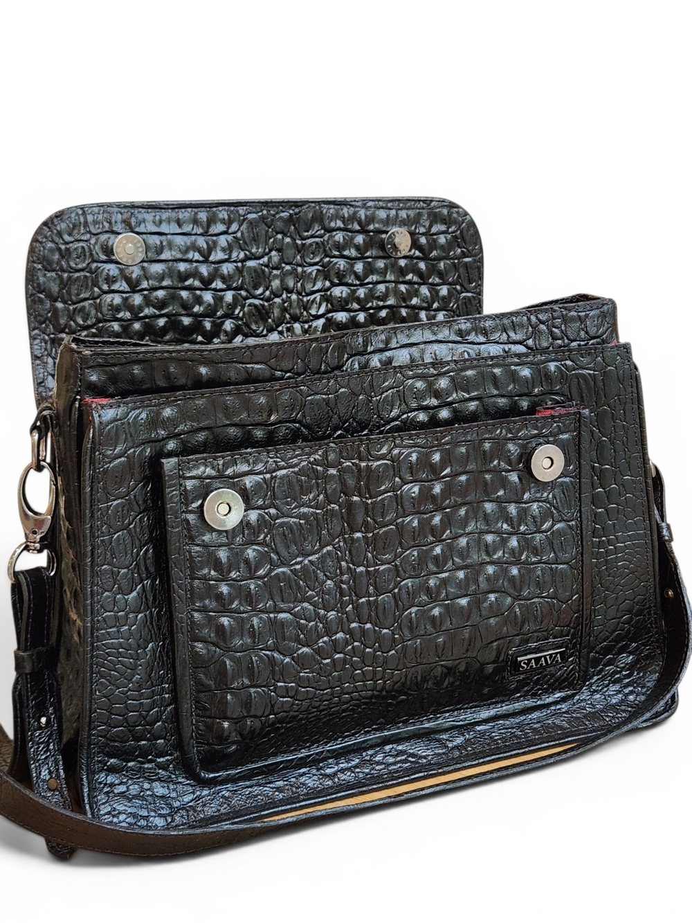 RARE SAAVA Black Crocodile Leather Handmade Custom Order Bag - Picture 3 of 15